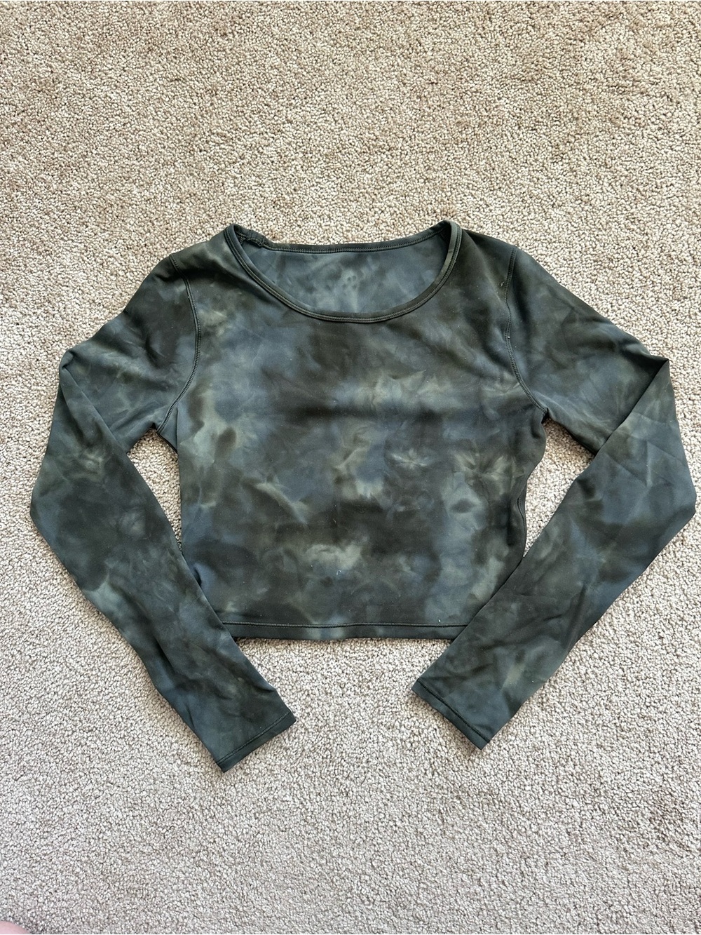 lululemon athletica Olive Green Tie-Dye Long Sleeve Crop Top
